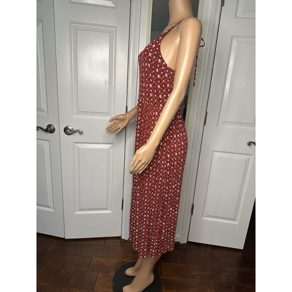 LOFT Ann Taylor Brick Red Sleeveless Geometric Print Midi Dress Size Medium - Picture 5 of 7